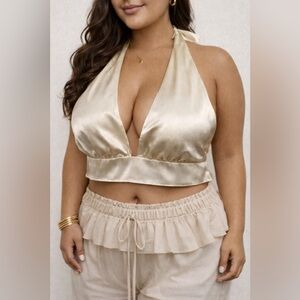 Elegant Silk Cream Adjustable Halter Top